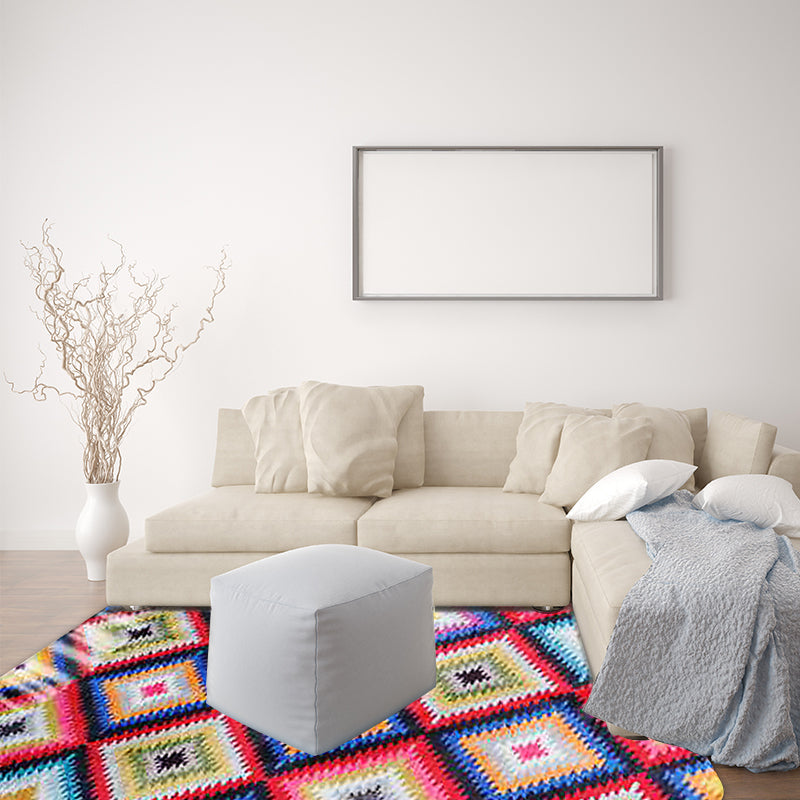 Sikunuo | Retro-Diamond-Geometric Colorful Carpet Navajo Style Fabric Anti-Slip Pet Friendly Area Rug for Living Room