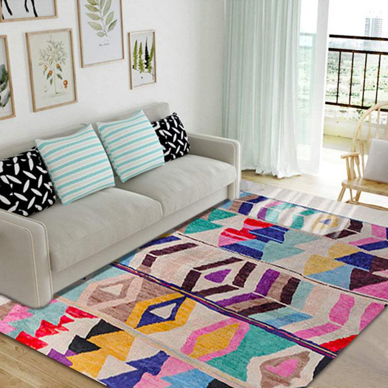 Sikunuo | Southwest abstract colorful striped chevron carpet tribal geometric lance tip fabric stain-resistant area rug for bedroom