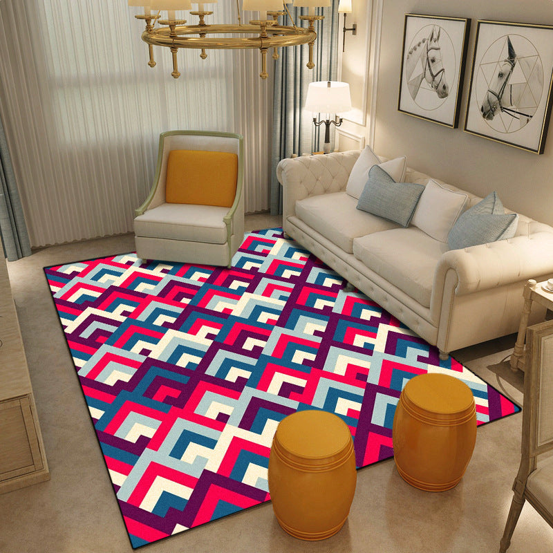 Sikunuo | Southwest Colorful Geometric Carpet Polyester Washable Non-Slip Stain Resistant Carpet for Bedroom