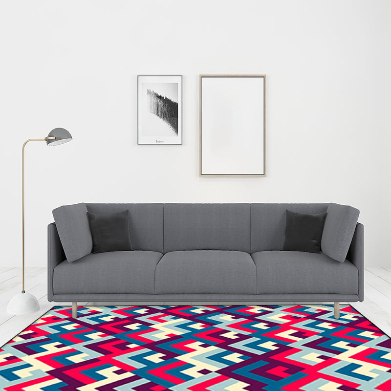 Sikunuo | Southwest Colorful Geometric Carpet Polyester Washable Non-Slip Stain Resistant Carpet for Bedroom