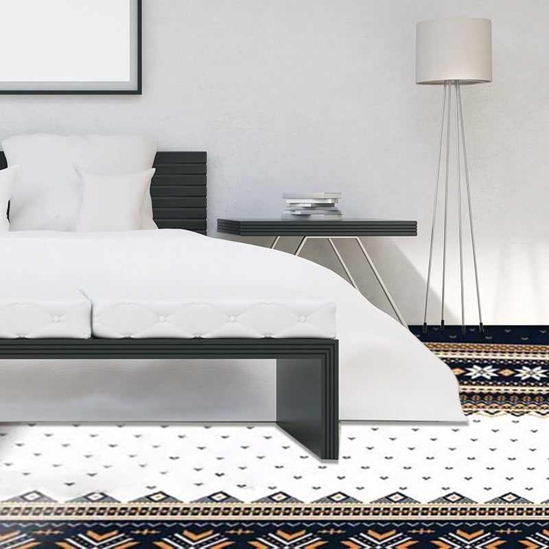 Sikunuo | Blue Banded Tribal Carpet with Dots Artificial Anti-Slip Power Loom Flooring Carpet for the Living Room
