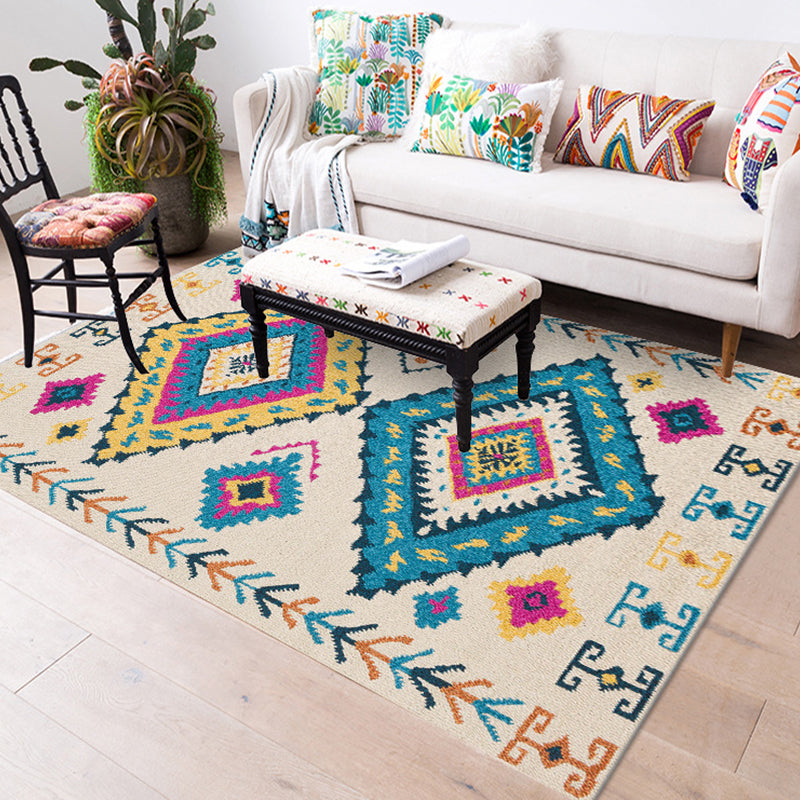 Sikunuo | Colorful rug Moroccan southwestern diamond geometric rug polyester washable non-slip stain-resistant area rug