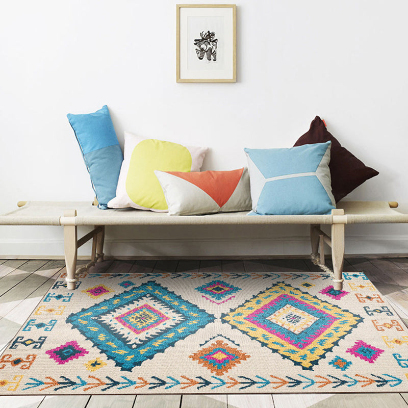 Sikunuo | Colorful rug Moroccan southwestern diamond geometric rug polyester washable non-slip stain-resistant area rug