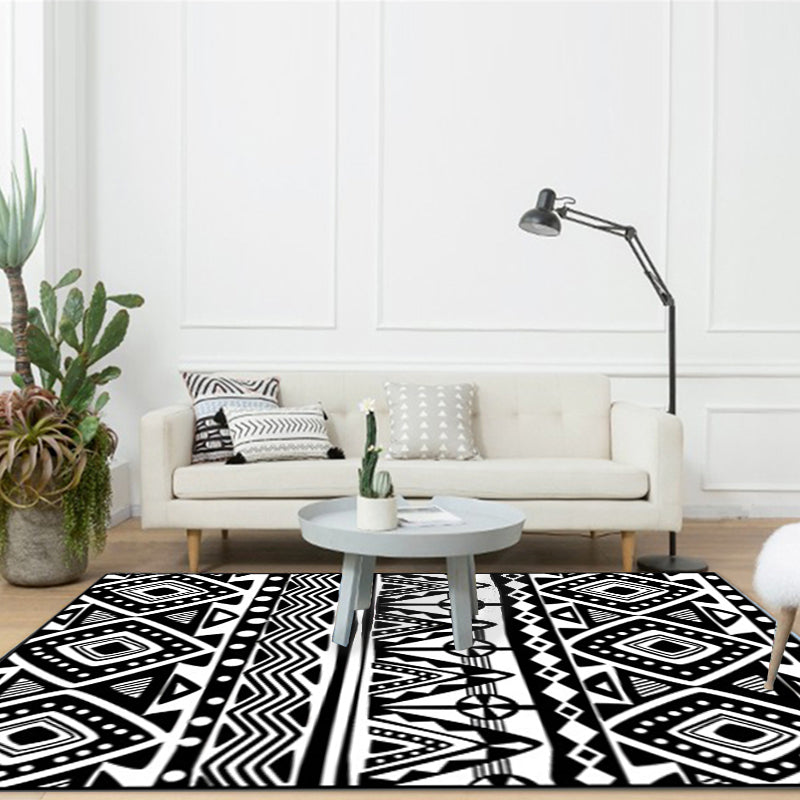 Sikunuo | Black Carpet Zuido Western Tribal Americana Diamond Geometric Flooring Area Rug Polyester Non-Slip Pet-Friendly Rug