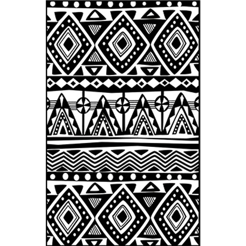 Sikunuo | Black Carpet Zuido Western Tribal Americana Diamond Geometric Flooring Area Rug Polyester Non-Slip Pet-Friendly Rug