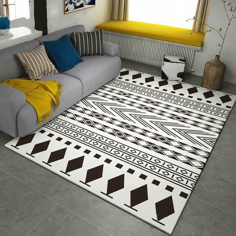Sikunuo | Black-and-white Americana rug for the living room Diamond geometric rug fabric stain-resistant area rug