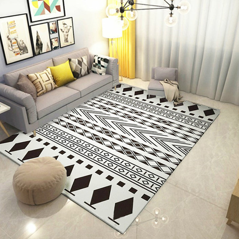 Sikunuo | Black-and-white Americana rug for the living room Diamond geometric rug fabric stain-resistant area rug