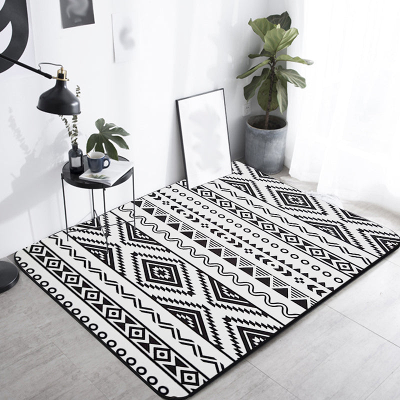 Sikunuo | Diamond geometric rug southwestern area rug for bedroom Black and White Power Loom washable floor rug