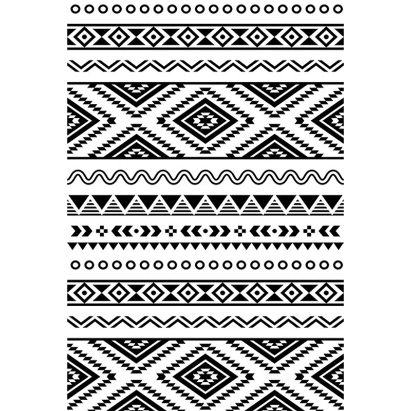 Sikunuo | Diamond geometric rug southwestern area rug for bedroom Black and White Power Loom washable floor rug