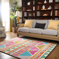 Sikunuo | Pink colored Moroccan geometric rug rustic synthetic indoor rug washable stain-resistant rug with flowers
