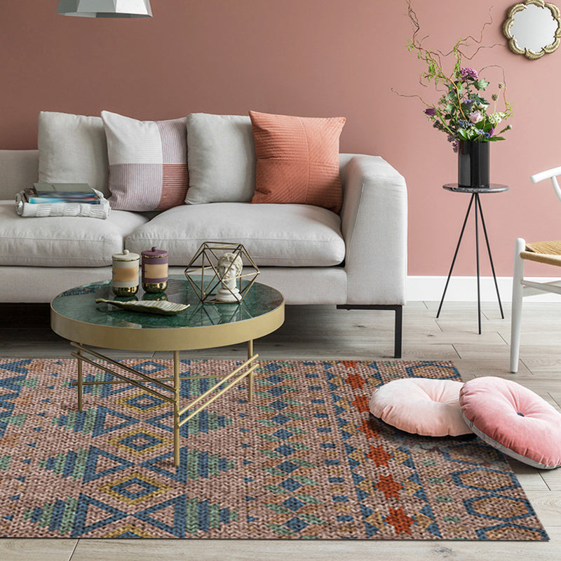 Sikunuo | Braided rustic American rug brown washable area rug for bedroom geometric hunting stain-resistant rug