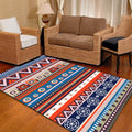Sikunuo | Blue and Red Americana Tribal Rug Striped Geometric Polyester Pet-Friendly Stain-Resistant Area Rug for Accent Area