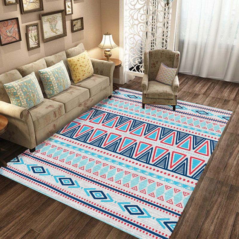 Sikunuo | Americana Tribal Striped Geometric Blue Rug Polyester Power Loom Pet-Friendly Area Rug for Accent Area