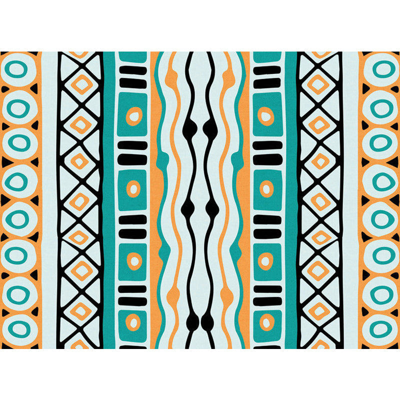Sikunuo | Green striped geometric carpet with diamond and pots Polyester Power Loom pet-friendly carpet for accent area