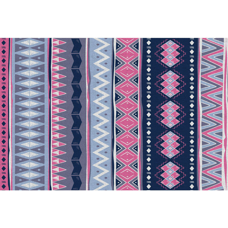 Sikunuo | Blue Pink Striped Geometric Rug Americana Tribal Polyester Rug Pet Friendly Stain Resistant Area Rug for Fireplace