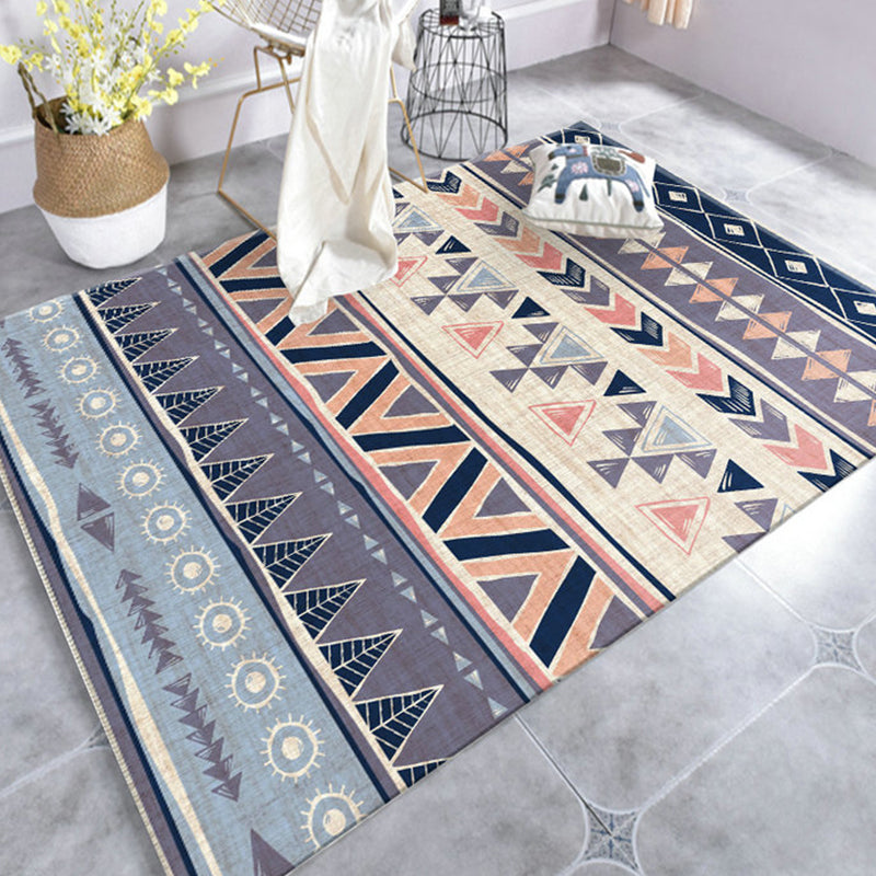 Sikunuo | Warm purple stain-resistant rug striped geometric Americana tribal rug polyester pet-friendly area rug for living room