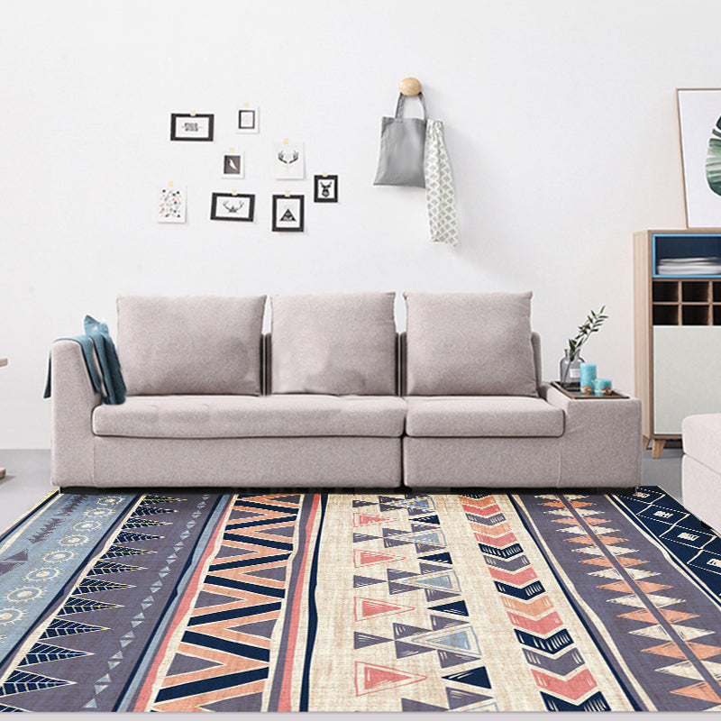 Sikunuo | Warm purple stain-resistant rug striped geometric Americana tribal rug polyester pet-friendly area rug for living room
