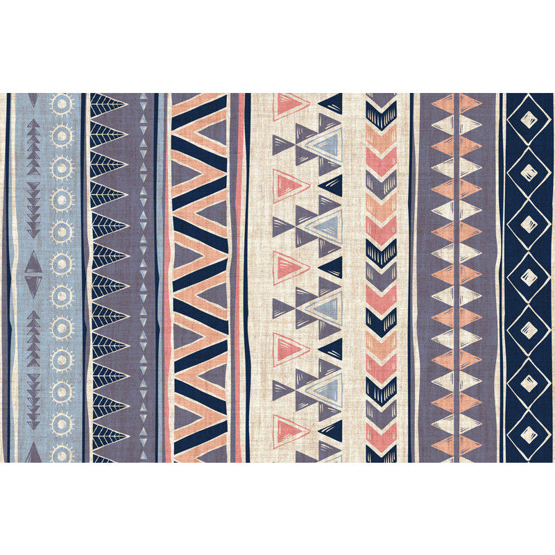 Sikunuo | Warm purple stain-resistant rug striped geometric Americana tribal rug polyester pet-friendly area rug for living room