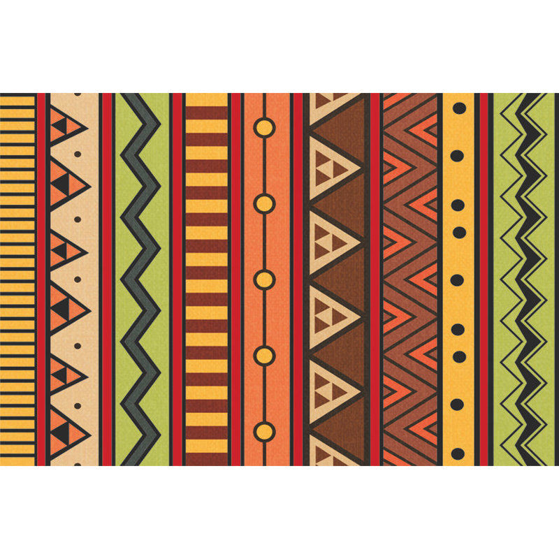 Sikunuo | Dark Red Americana Tribal Carpet Striped Geometric Polyester Pet Friendly Stain Resistant Rug for Accent Area