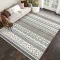 Sikunuo | Bohemian Striped Geometric Rug Fabric Rug for Living Room Non-Slip Back Rug in Light Green and Brown