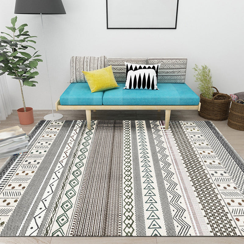 Sikunuo | Bohemian Striped Geometric Rug Fabric Rug for Living Room Non-Slip Back Rug in Light Green and Brown
