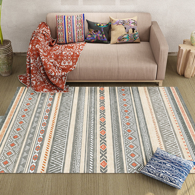 Sikunuo | Bohemian Style Indoor Rug Striped Geometric Shine Rug with Zigzag Lines and Diamond Synthetic Non-Slip Rug