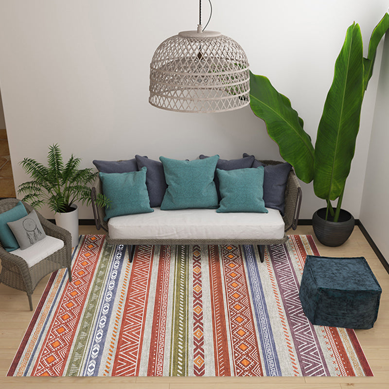 Sikunuo | Bohemian Style Indoor Rug Striped Geometric Shine Rug with Zigzag Lines and Diamond Synthetic Non-Slip Rug