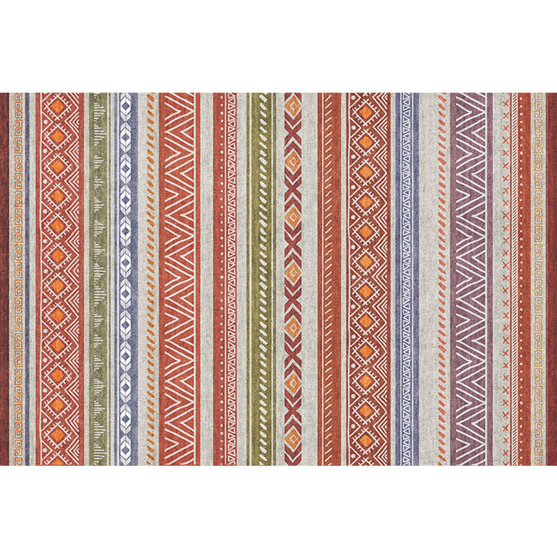 Sikunuo | Bohemian Style Indoor Rug Striped Geometric Shine Rug with Zigzag Lines and Diamond Synthetic Non-Slip Rug