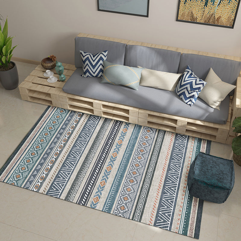 Sikunuo | Bohemian Style Indoor Rug Striped Geometric Shine Rug with Zigzag Lines and Diamond Synthetic Non-Slip Rug