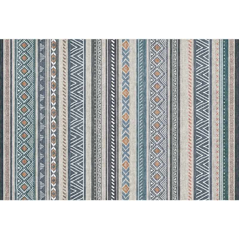 Sikunuo | Bohemian Style Indoor Rug Striped Geometric Shine Rug with Zigzag Lines and Diamond Synthetic Non-Slip Rug