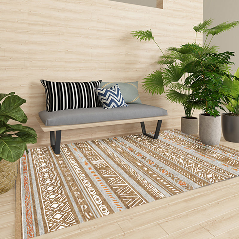 Sikunuo | Bohemian Style Indoor Rug Striped Geometric Shine Rug with Zigzag Lines and Diamond Synthetic Non-Slip Rug
