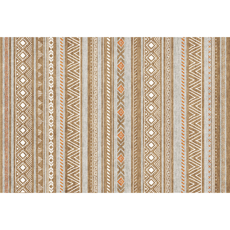 Sikunuo | Bohemian Style Indoor Rug Striped Geometric Shine Rug with Zigzag Lines and Diamond Synthetic Non-Slip Rug