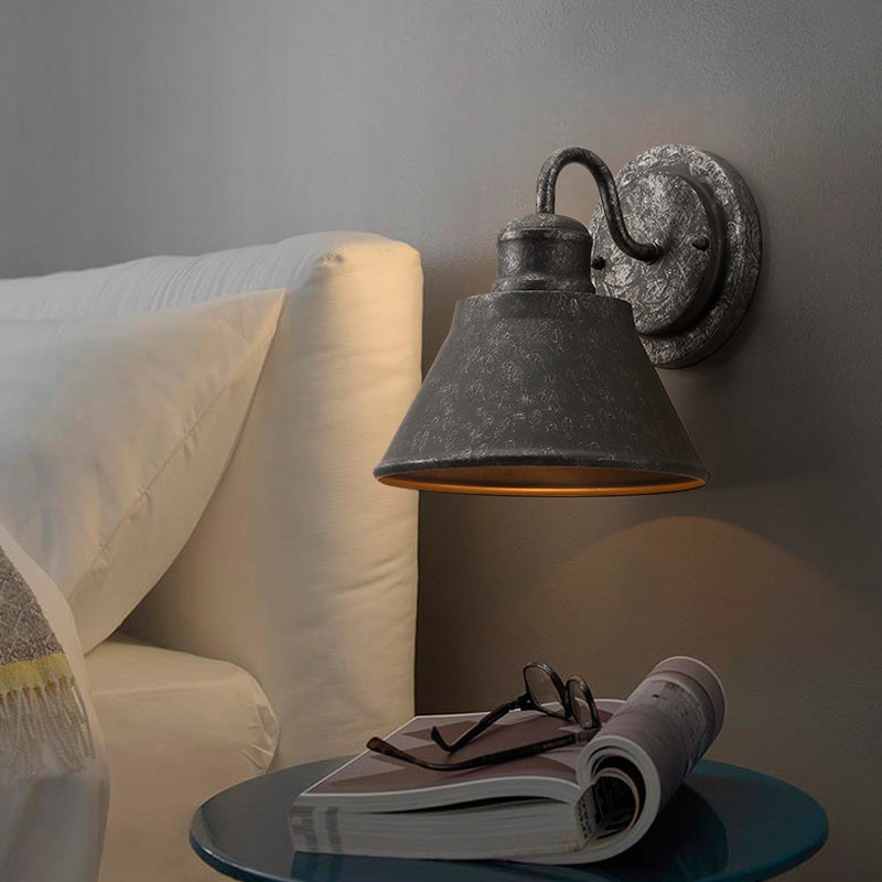 Sikunuo | Metal Antique Black Wall Lights Drum/Trumpet Shade 1-Light Retro Rustic Wall Lamp Fixture