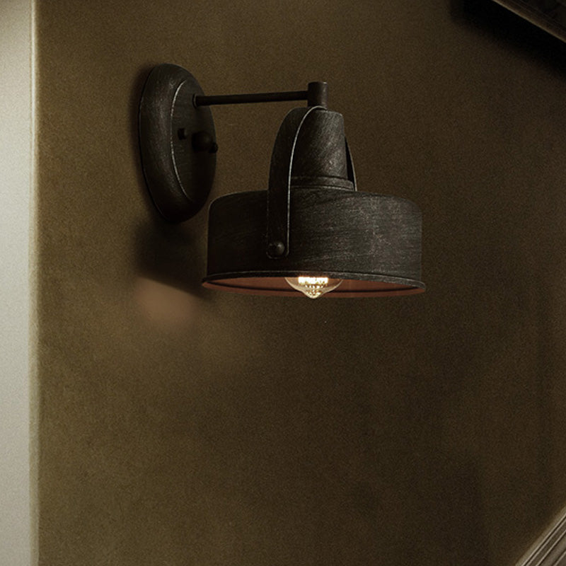Sikunuo | Metal Antique Black Wall Lights Drum/Trumpet Shade 1-Light Retro Rustic Wall Lamp Fixture