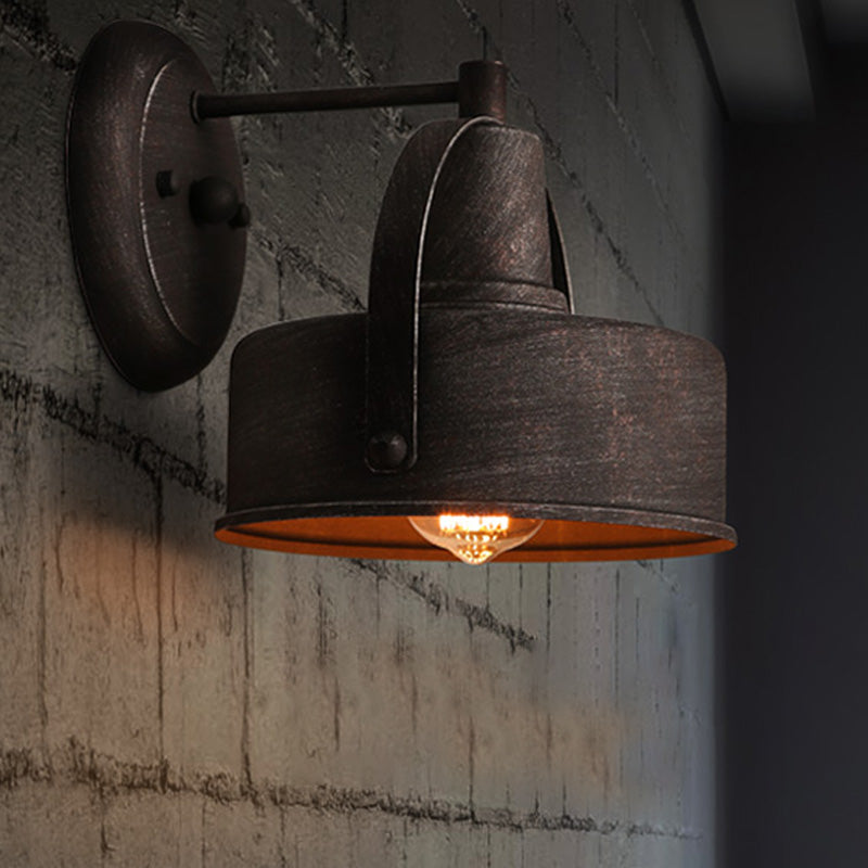 Sikunuo | Metal Antique Black Wall Lights Drum/Trumpet Shade 1-Light Retro Rustic Wall Lamp Fixture