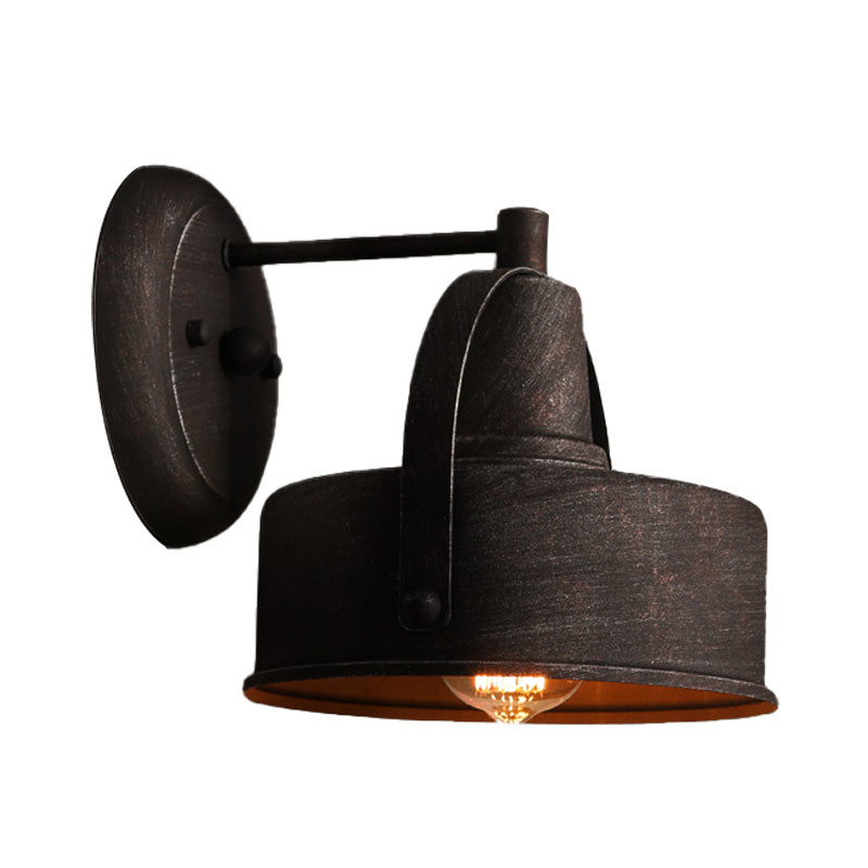 Sikunuo | Metal Antique Black Wall Lights Drum/Trumpet Shade 1-Light Retro Rustic Wall Lamp Fixture
