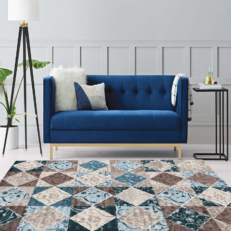 Sikunuo | Moroccan Living Room Rug Colorful Petal Diamond Pattern Rug Polyester Non-slip Flooring