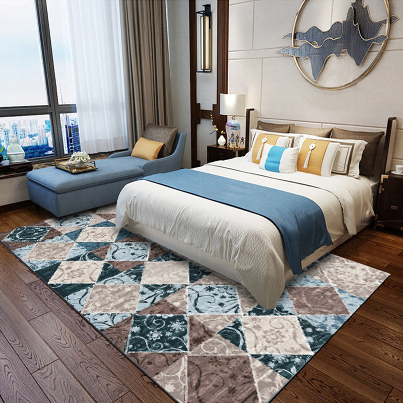 Sikunuo | Moroccan Living Room Rug Colorful Petal Diamond Pattern Rug Polyester Non-slip Flooring