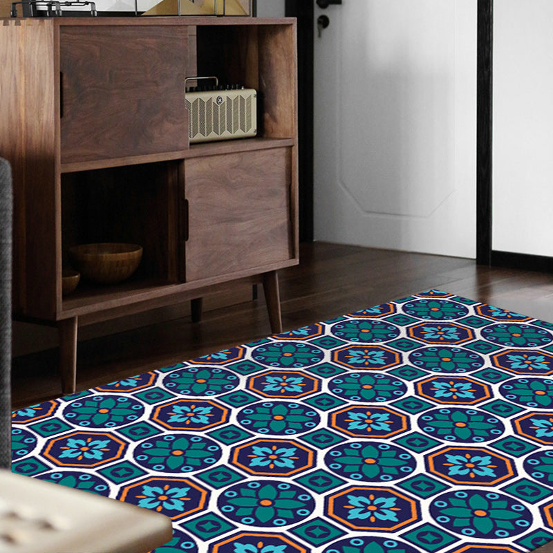 Sikunuo | Eastern geometric floral pattern rug in green Moroccan rug polyester non-slip backing rug for bedroom