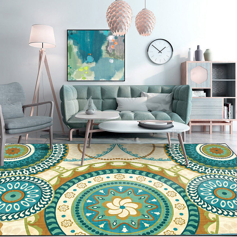 Sikunuo | Yellow Moroccan Carpet Polyester Flower Circle Dots Pattern Rug Non-Slip Mat Rug for Home Decor