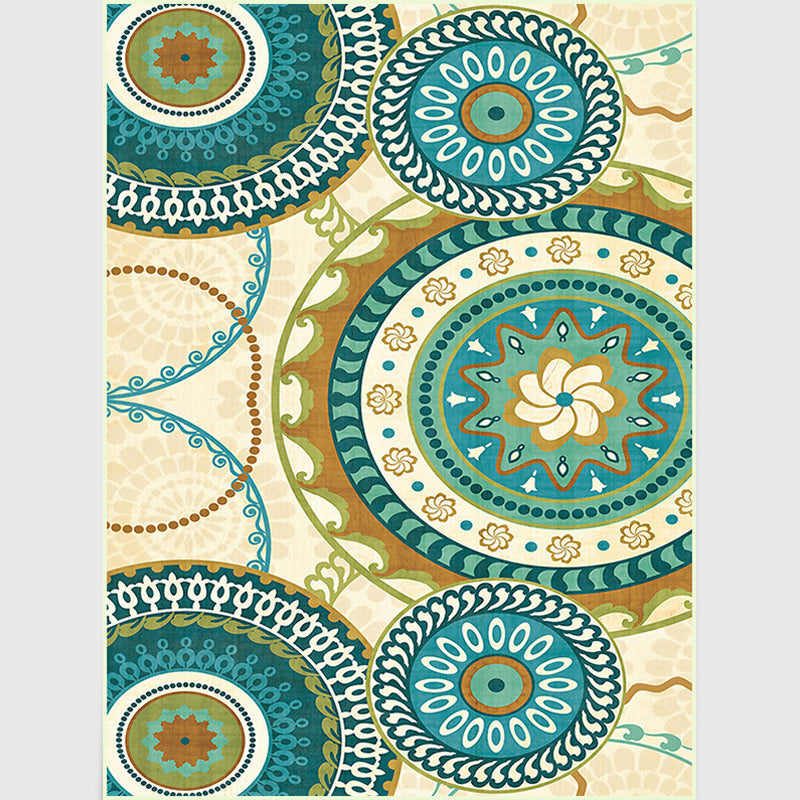 Sikunuo | Yellow Moroccan Carpet Polyester Flower Circle Dots Pattern Rug Non-Slip Mat Rug for Home Decor