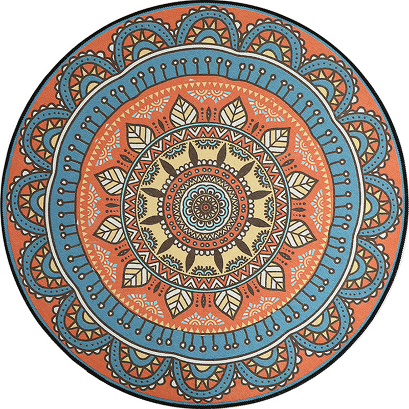 Sikunuo | Blue and Orange Tribal Carpet with Leaf Polyester Southwestern Print Non-Slip Back Carpet for Bedroom