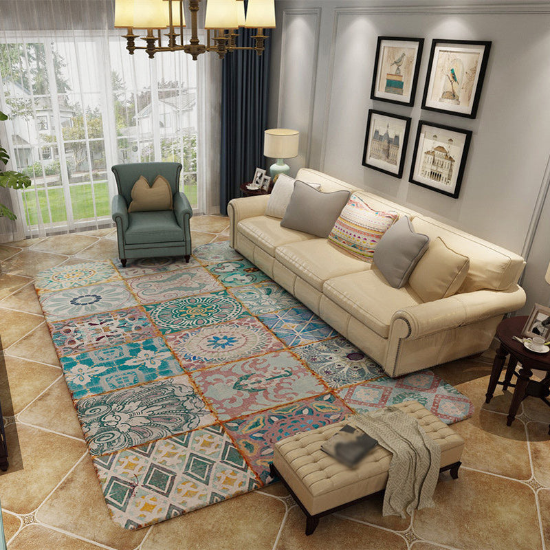 Sikunuo | Moroccan Living Room Rug Multicolored Flower Diamond Print Rug Polyester Rug