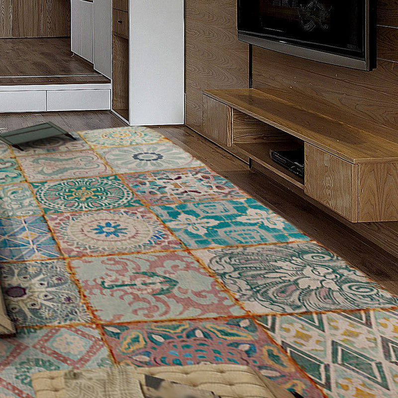 Sikunuo | Moroccan Living Room Rug Multicolored Flower Diamond Print Rug Polyester Rug