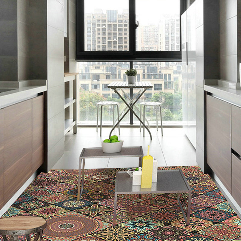Sikunuo | Persian Moroccan rug in brown floral circle square print area rug polyester non-slip rug for living room
