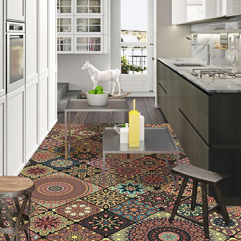 Sikunuo | Persian Moroccan rug in brown floral circle square print area rug polyester non-slip rug for living room