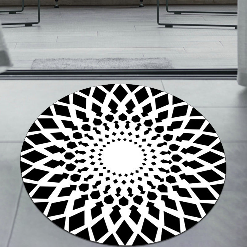 Sikunuo | Black and White Moroccan Carpet Polyester Floral Carpet Non-Slip Back Carpet for Living Room