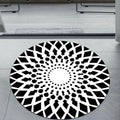 Sikunuo | Black and White Moroccan Carpet Polyester Floral Carpet Non-Slip Back Carpet for Living Room