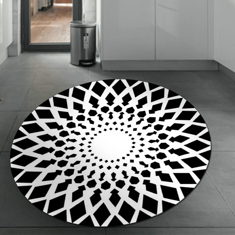 Sikunuo | Black and White Moroccan Carpet Polyester Floral Carpet Non-Slip Back Carpet for Living Room