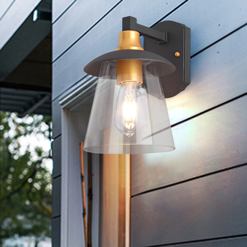 Sikunuo | Clear Glass Black Wall Lamp Lighting Cylinder/Half Circle/Rectangle 1-Light Industrial Light Fixture, 6"/8" Wide